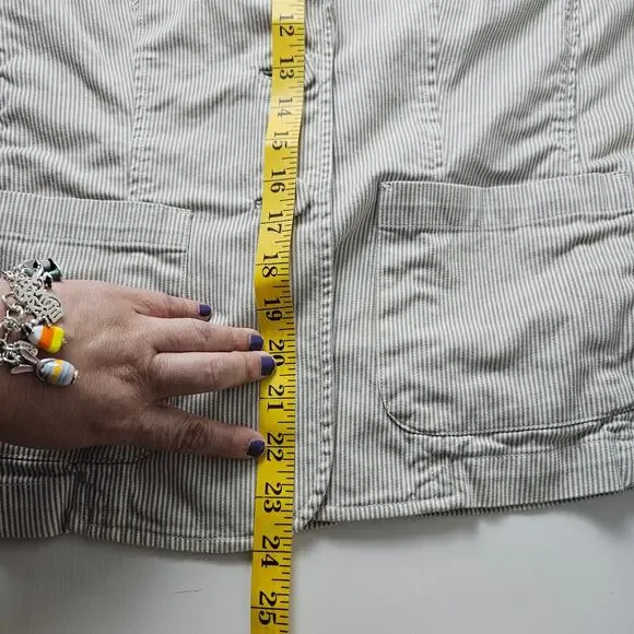 Talbots Blazer Women 8 Beige White Seersucker Stretch Cotton Jacket Button Front - Picture 8 of 9